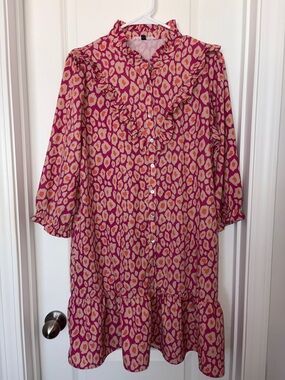 Women’s Pink Leopard-Print Ruffle Casual Dress